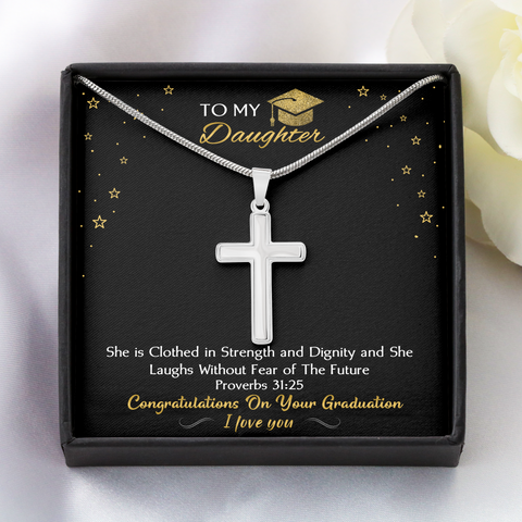 Daughter Graduate Proverbs Cross Necklace